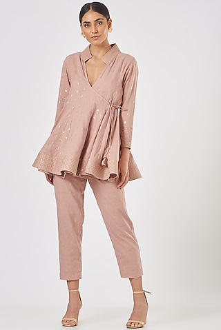 Peach Pure Mulmul Cotton Co-Ord Set by Luvya by Neetu