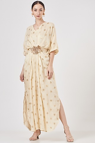 Off-White Banarasi Georgette Abaya Dress by Luvya by Neetu