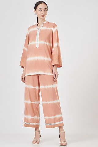 Peach Tie-Dye Pant Set by Luvya by Neetu