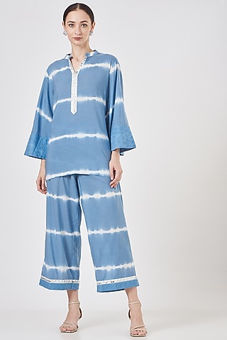 Blue Tie-Dye Pant Set by Luvya by Neetu