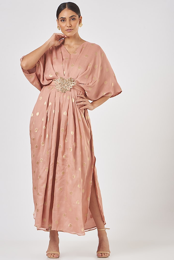 Peach Banarasi Georgette Abaya Dress by Luvya by Neetu
