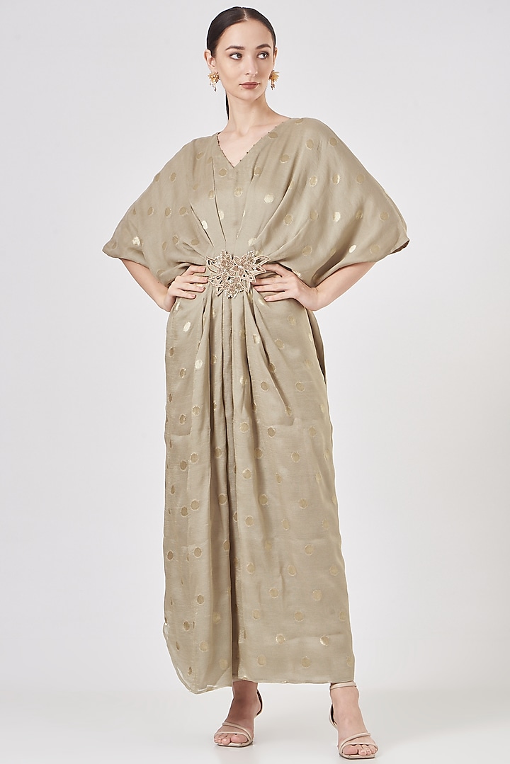 Olive Banarasi Georgette Abaya Dress by Luvya by Neetu