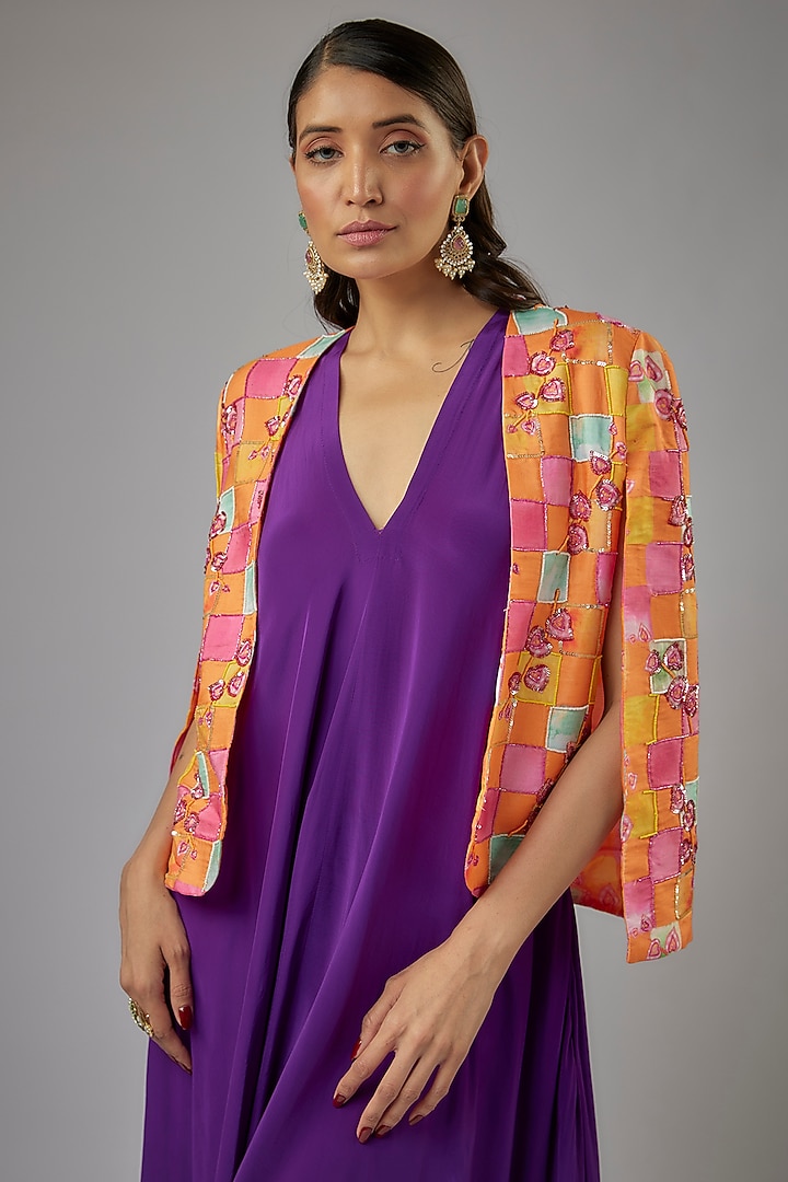 Purple Crepe Silk Party Wear Gown With Jacket by Label PS'B at Pernia's Pop Up Shop