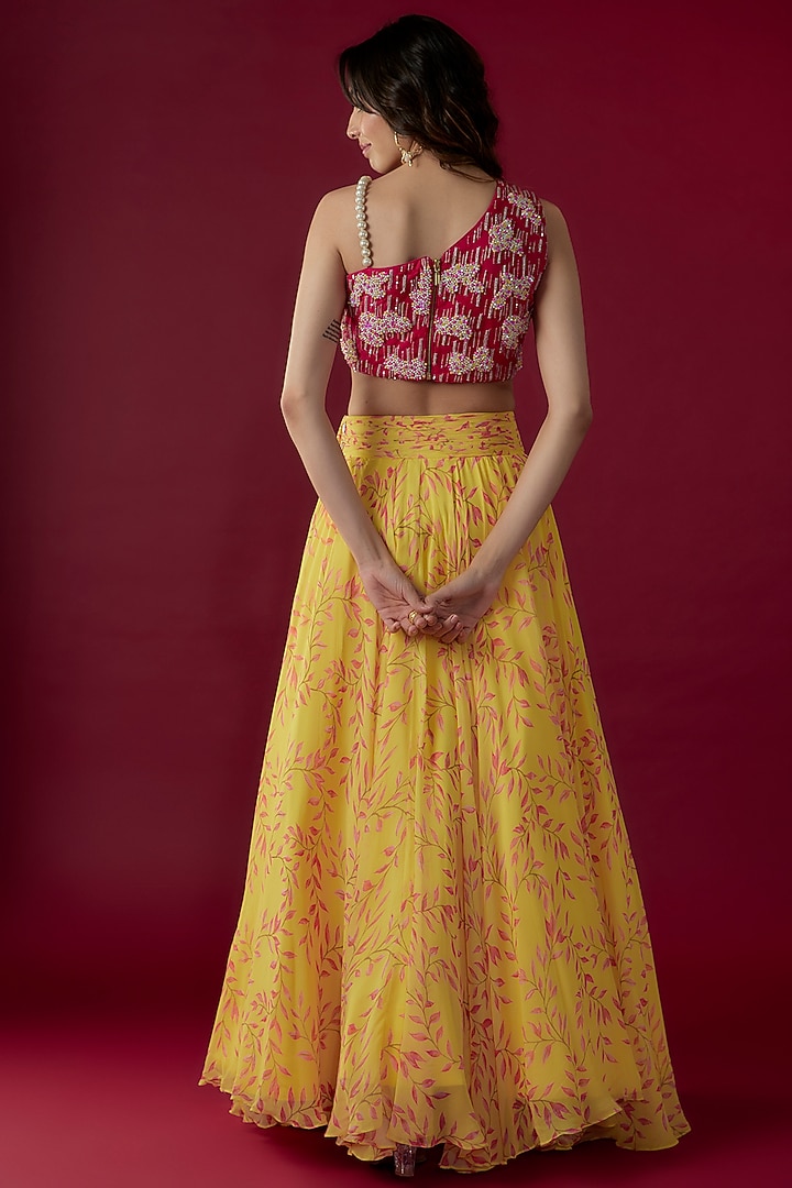 Yellow Georgette Printed Skirt Set by Label PS'B at Pernia's Pop Up Shop