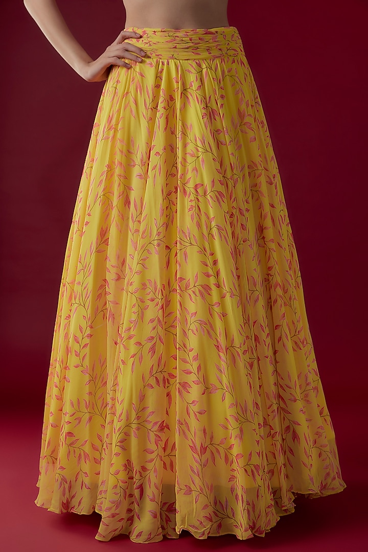 Yellow Georgette Printed Skirt Set by Label PS'B at Pernia's Pop Up Shop
