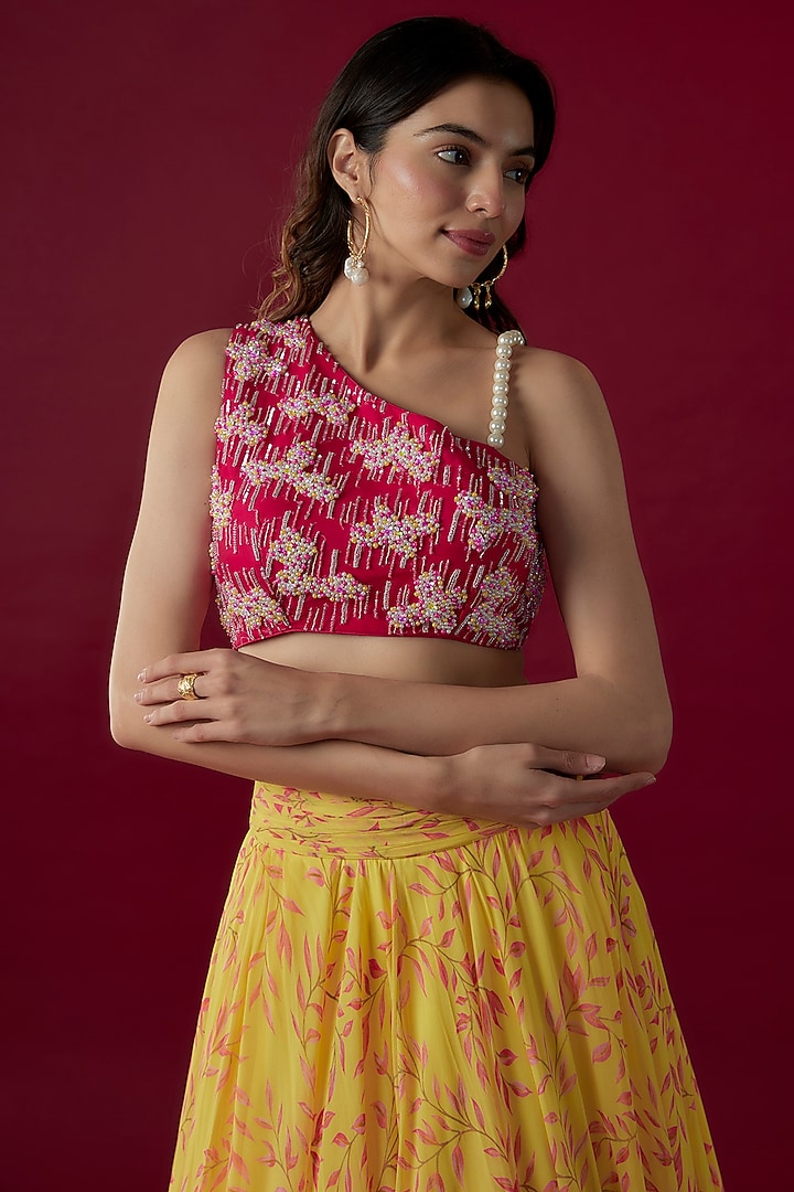 Yellow Georgette Printed Skirt Set by Label PS'B at Pernia's Pop Up Shop