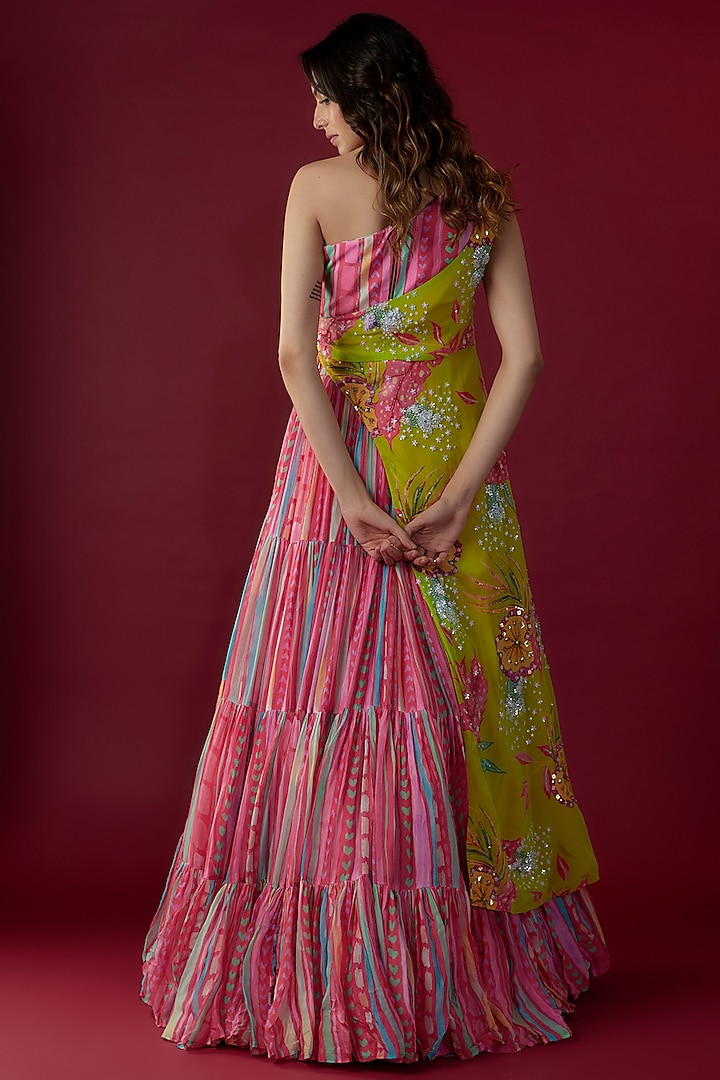 Pink Crepe Digital Printed Skirt Set by Label PS'B at Pernia's Pop Up Shop