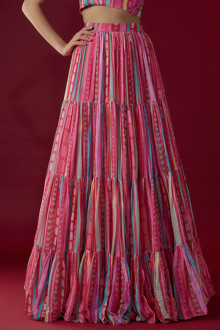Pink Crepe Digital Printed Skirt Set by Label PS'B at Pernia's Pop Up Shop