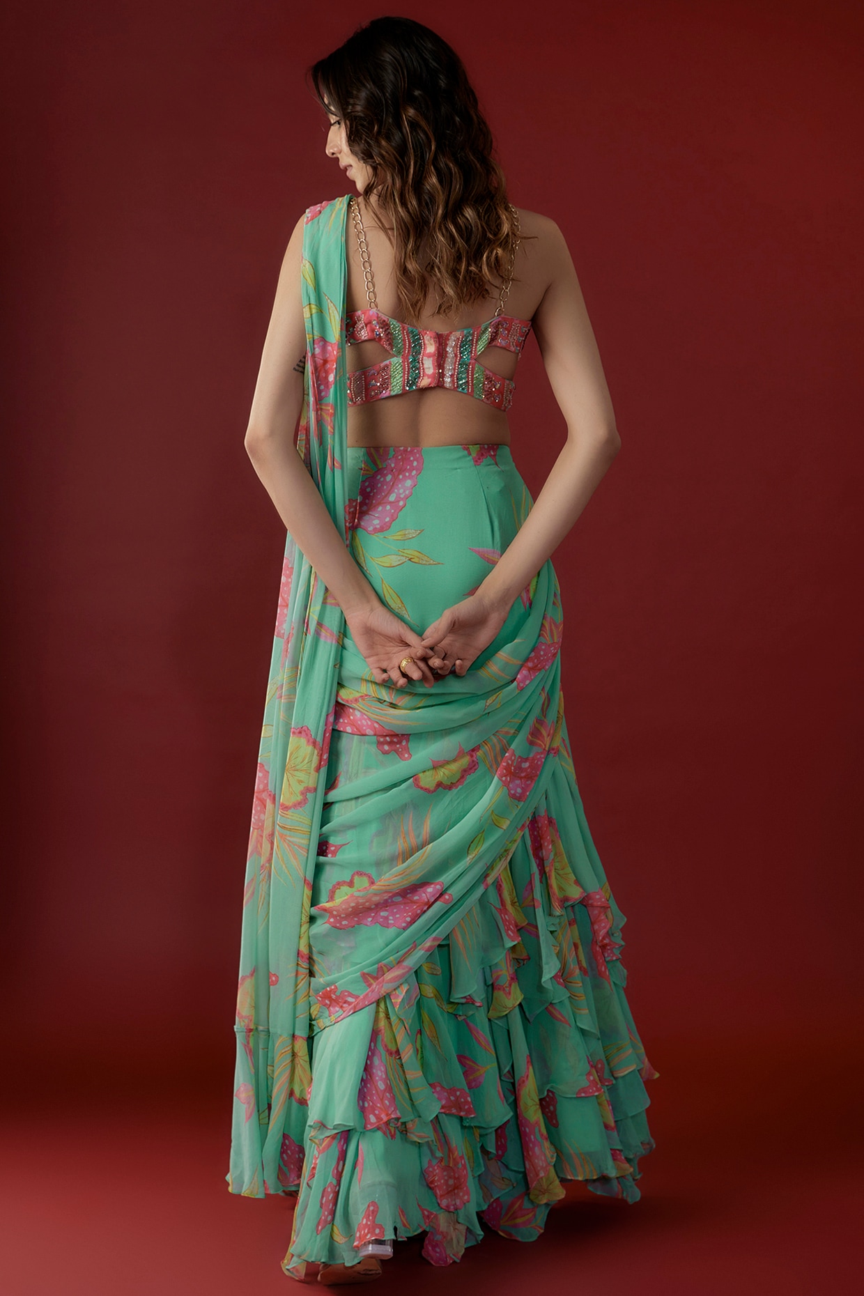 Parth Creation Printed Ruffle Saree at Rs 670 in Surat | ID: 21026480533