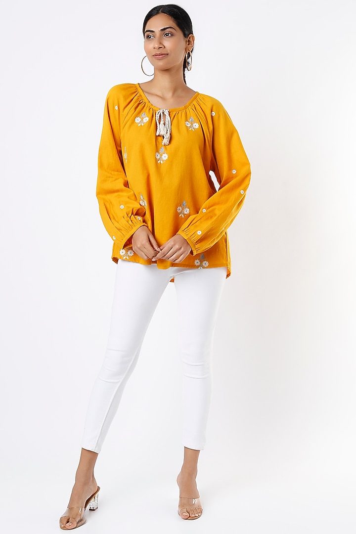 Mustard Embroidered Top by Label Sugar at Pernia's Pop Up Shop
