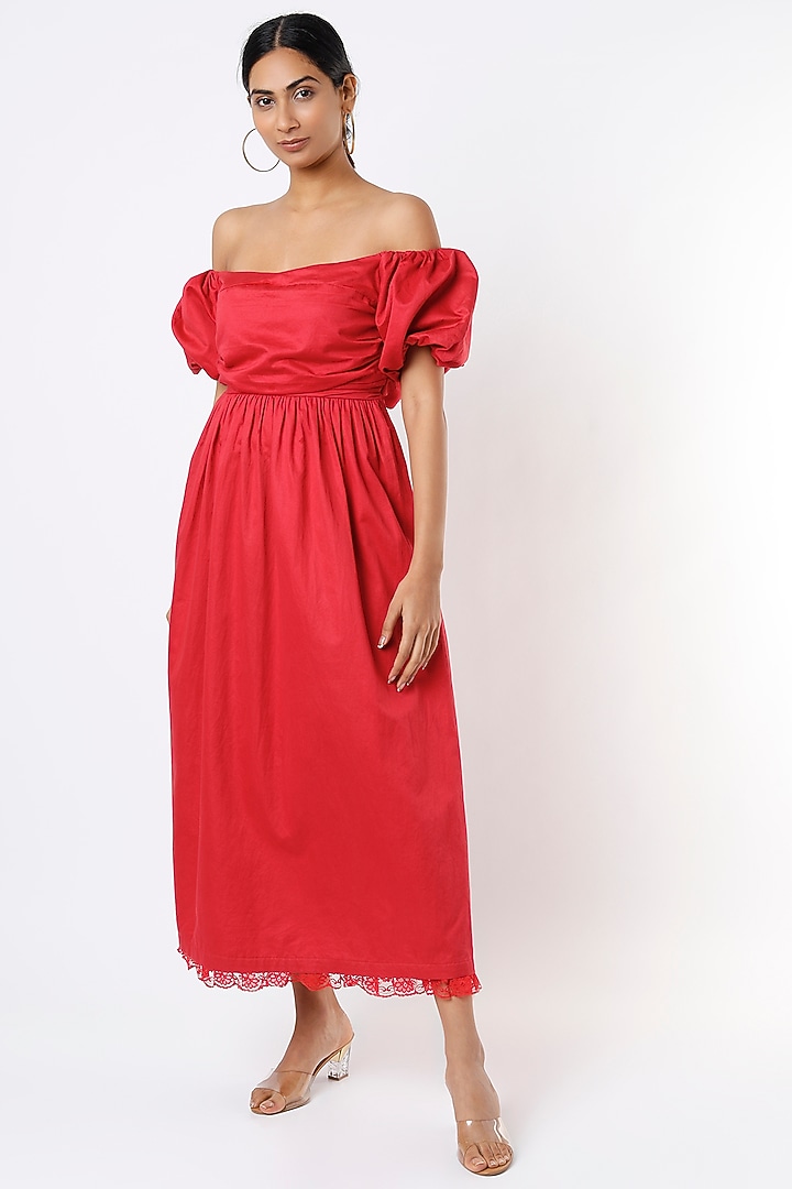 Red Organic Cotton Maxi Summer Dress by Label Sugar at Pernia's Pop Up Shop