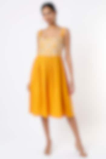 Mustard Embroidered Midi Summer Dress by Label Sugar at Pernia's Pop Up Shop