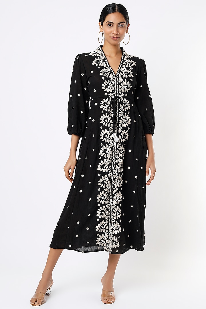 Black Embroidered Dress by Label Sugar