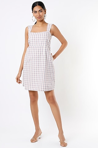 White Off Shoulder Plaid Dress by Label Sugar
