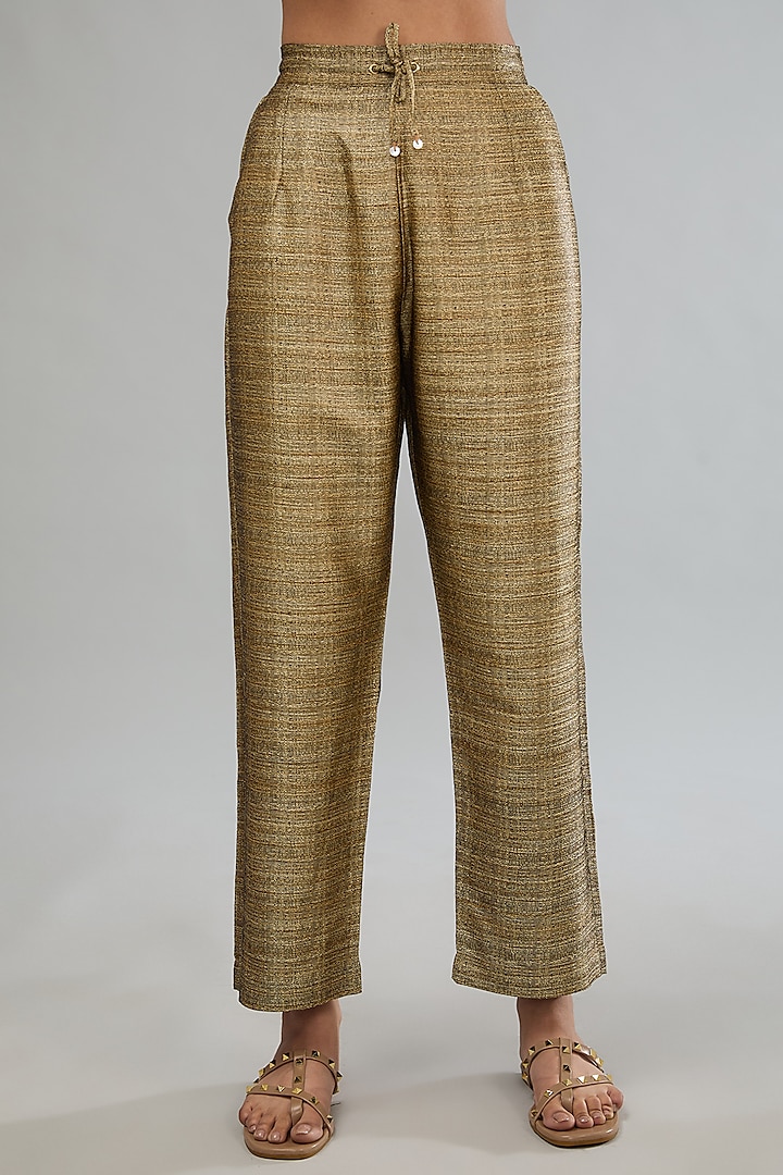 Beige Matka Silk Ankle-Length Pants by Label Sugar