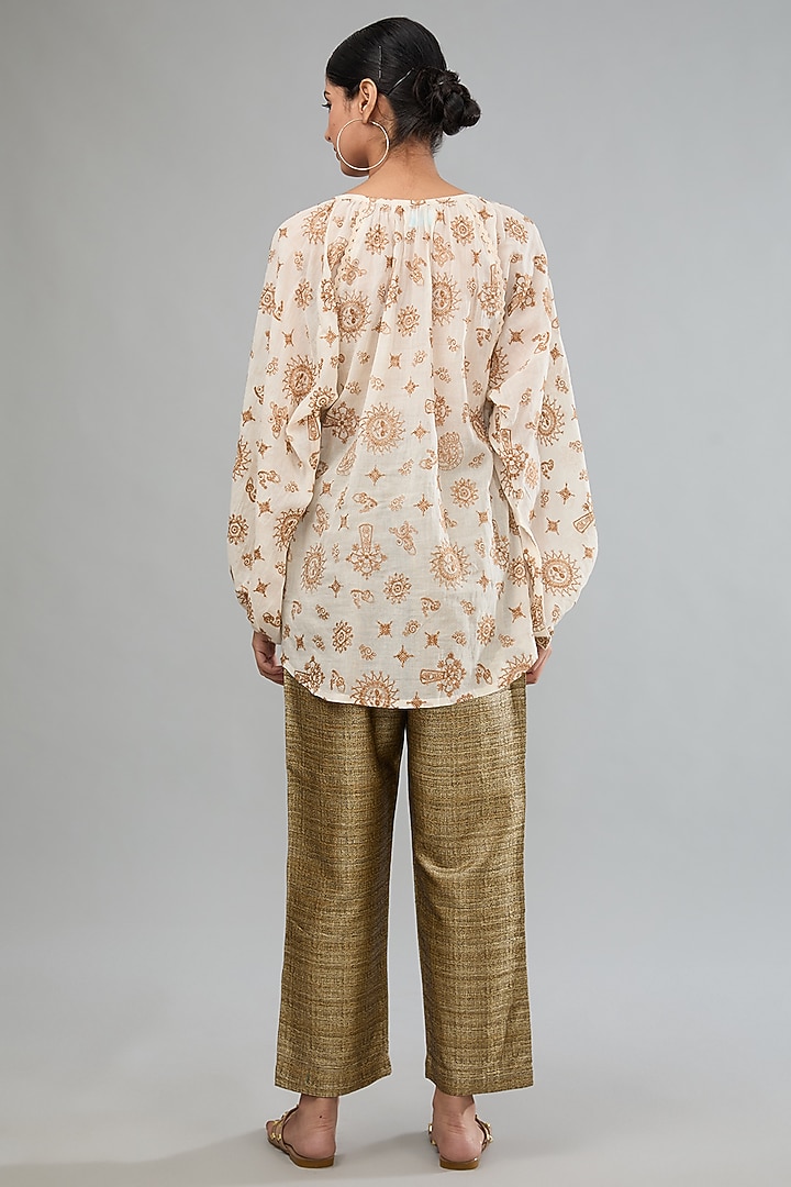 Beige Matka Silk Ankle-Length Pants by Label Sugar at Pernia's Pop Up Shop