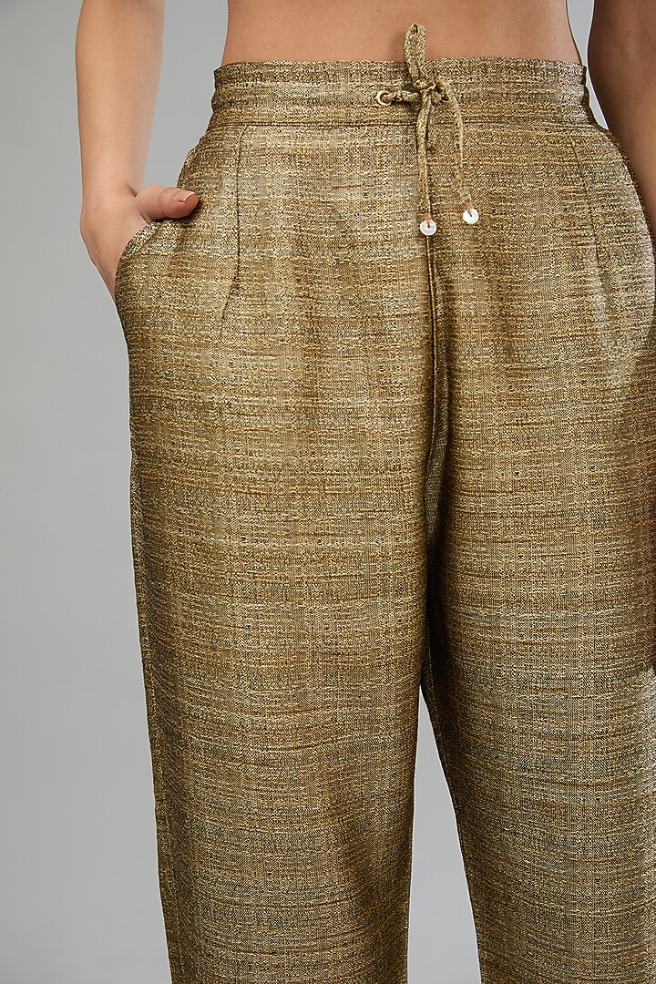 Beige Matka Silk Ankle-Length Pants by Label Sugar at Pernia's Pop Up Shop