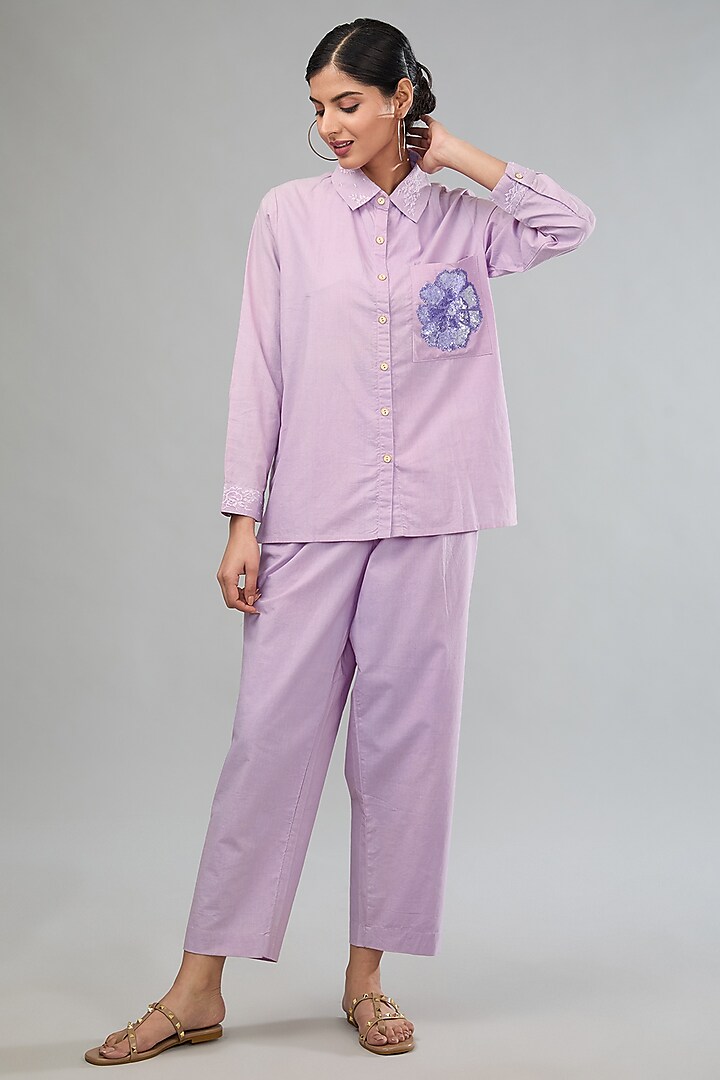 Purple Handloom Cotton Co-Ord Set by Label Sugar
