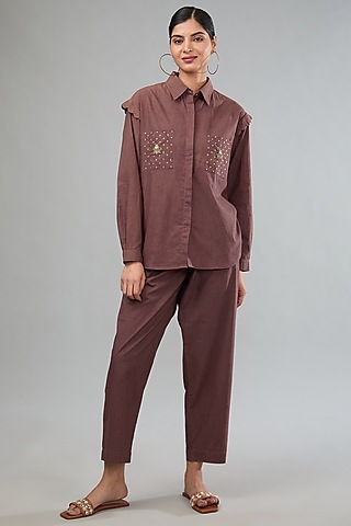 Purple Handloom Cotton Co-Ord Set by Label Sugar
