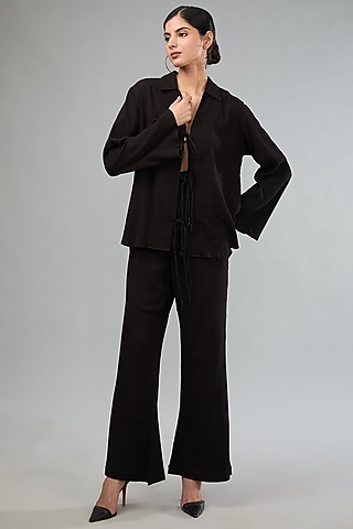 Black Crushed Cotton Tie-Up Co-Ord Set by Label Sugar