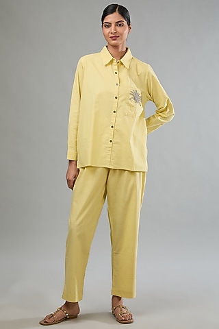 Mustard Handloom Cotton Co-Ord Set by Label Sugar