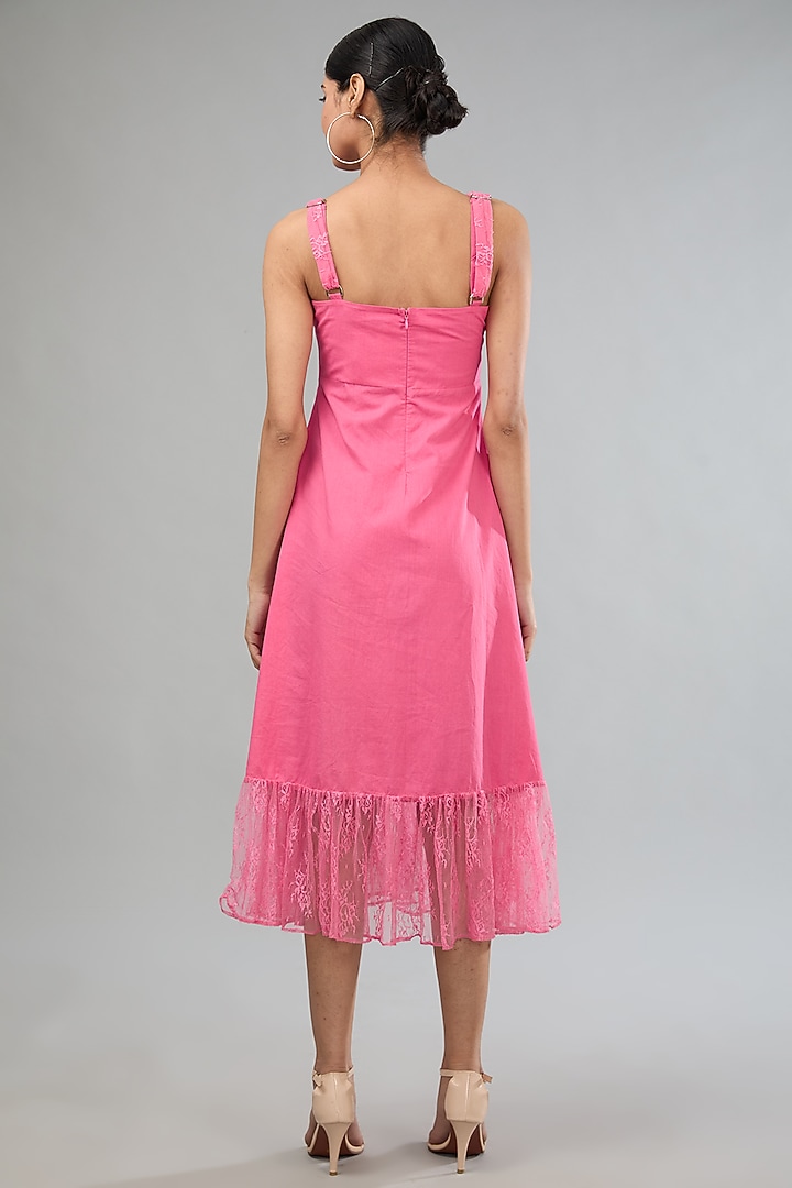 Pink Handloom Cotton Lace Embroidered Two-Tiered Midi Summer Dress by Label Sugar at Pernia's Pop Up Shop