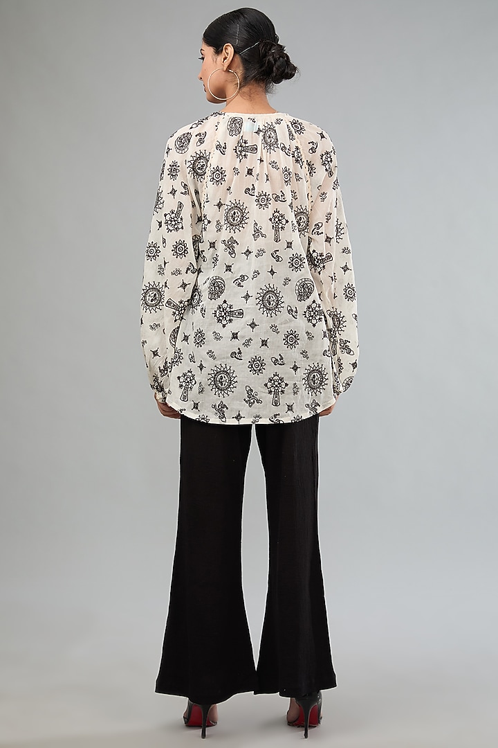 Black Mal Cotton Machine Embroidered Balloon Sleeves Top by Label Sugar at Pernia's Pop Up Shop
