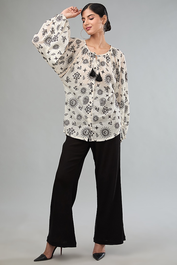 Black Mal Cotton Machine Embroidered Balloon Sleeves Top by Label Sugar at Pernia's Pop Up Shop