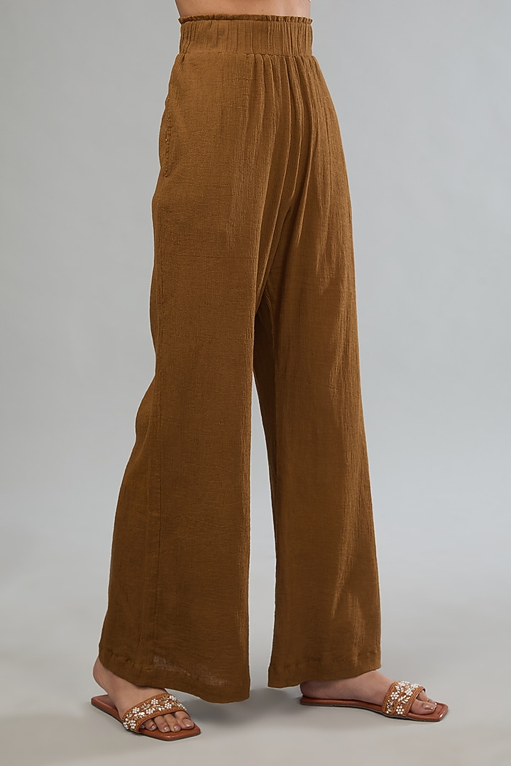 Brown Crushed Cotton Tie-Up Co-Ord Set by Label Sugar at Pernia's Pop Up Shop