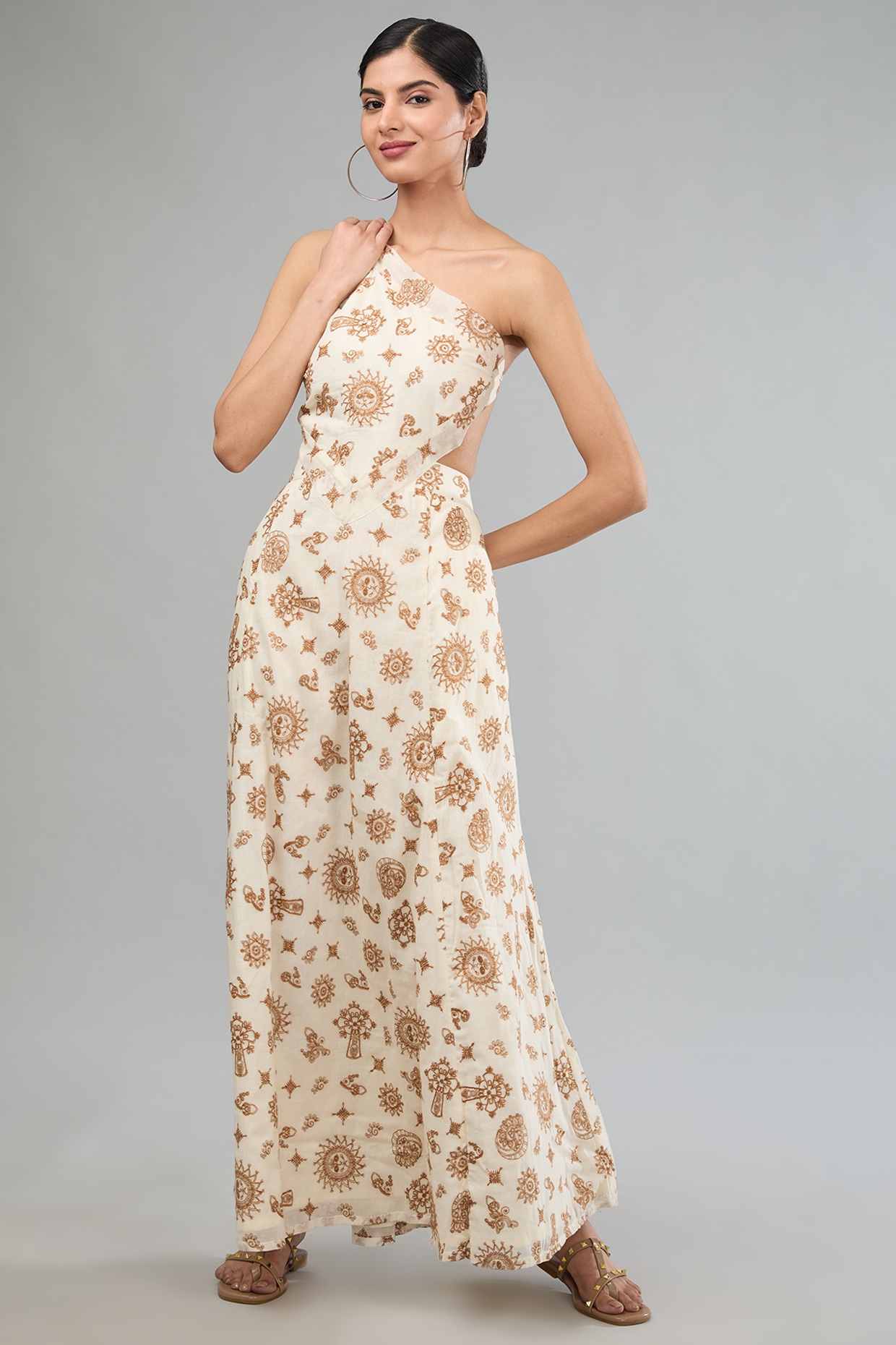 Brown Mal Cotton Embroidered Backless Halter Maxi Dress by Label Sugar at Pernia s Pop Up Shop 2024