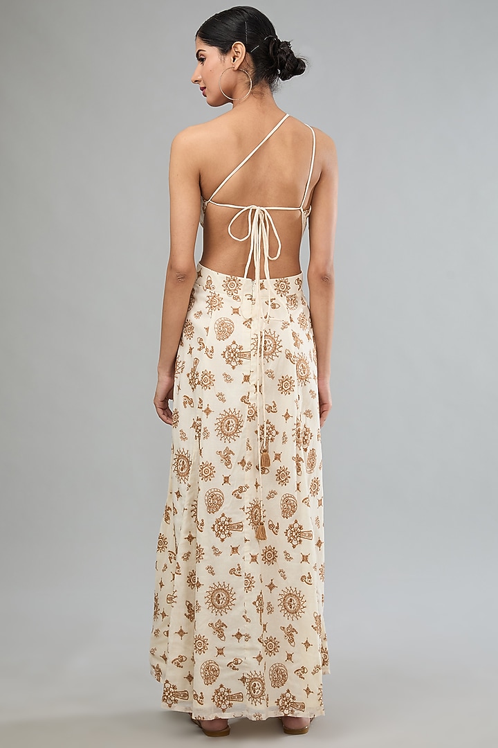 Brown Mal Cotton Embroidered Backless Halter Maxi Summer Dress by Label Sugar at Pernia's Pop Up Shop
