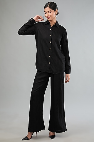 Black Handloom Cotton Co-Ord Set by Label Sugar