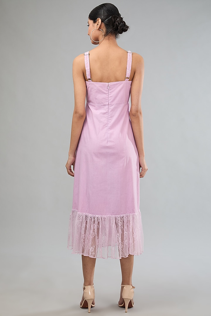 Purple Handloom Cotton Lace Embroidered Two-Tiered Midi Summer Dress by Label Sugar at Pernia's Pop Up Shop