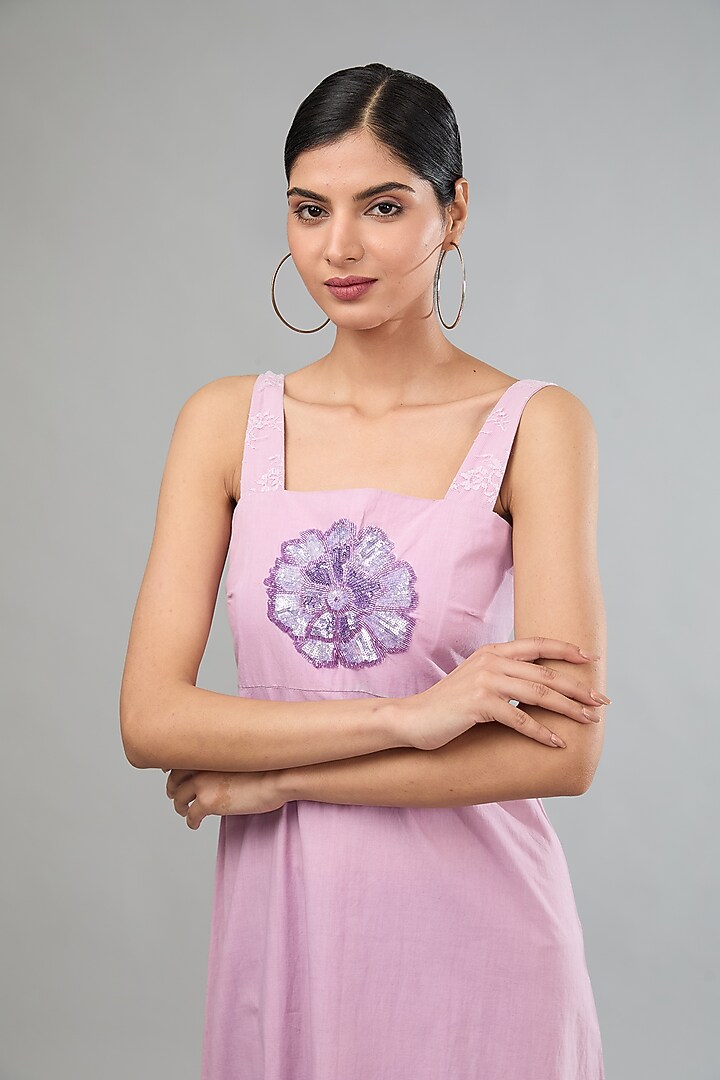 Purple Handloom Cotton Lace Embroidered Two-Tiered Midi Summer Dress by Label Sugar at Pernia's Pop Up Shop