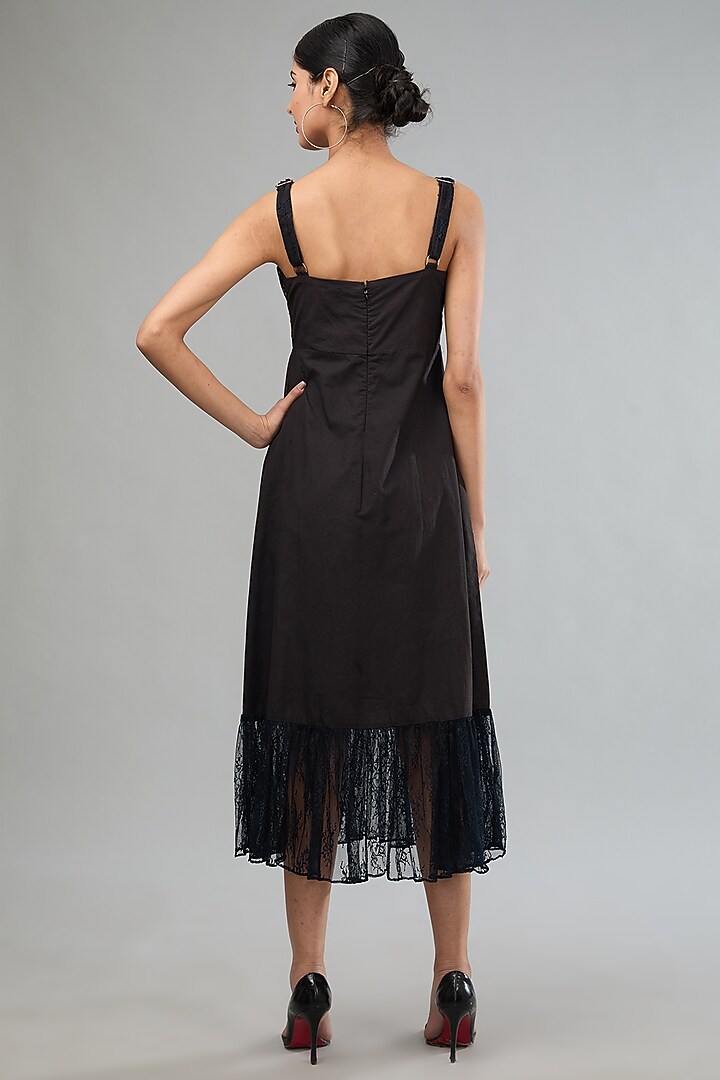 Black Handloom Cotton Lace Embroidered Two-Tiered Midi Summer Dress by Label Sugar at Pernia's Pop Up Shop