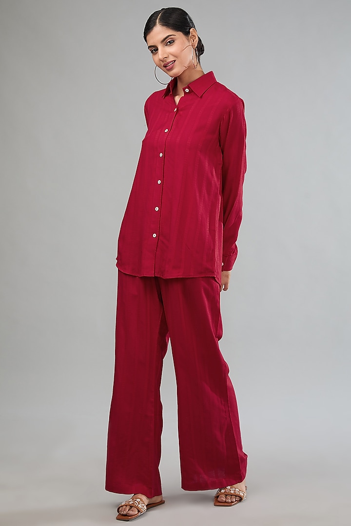 Red Handloom Cotton Co-Ord Set by Label Sugar