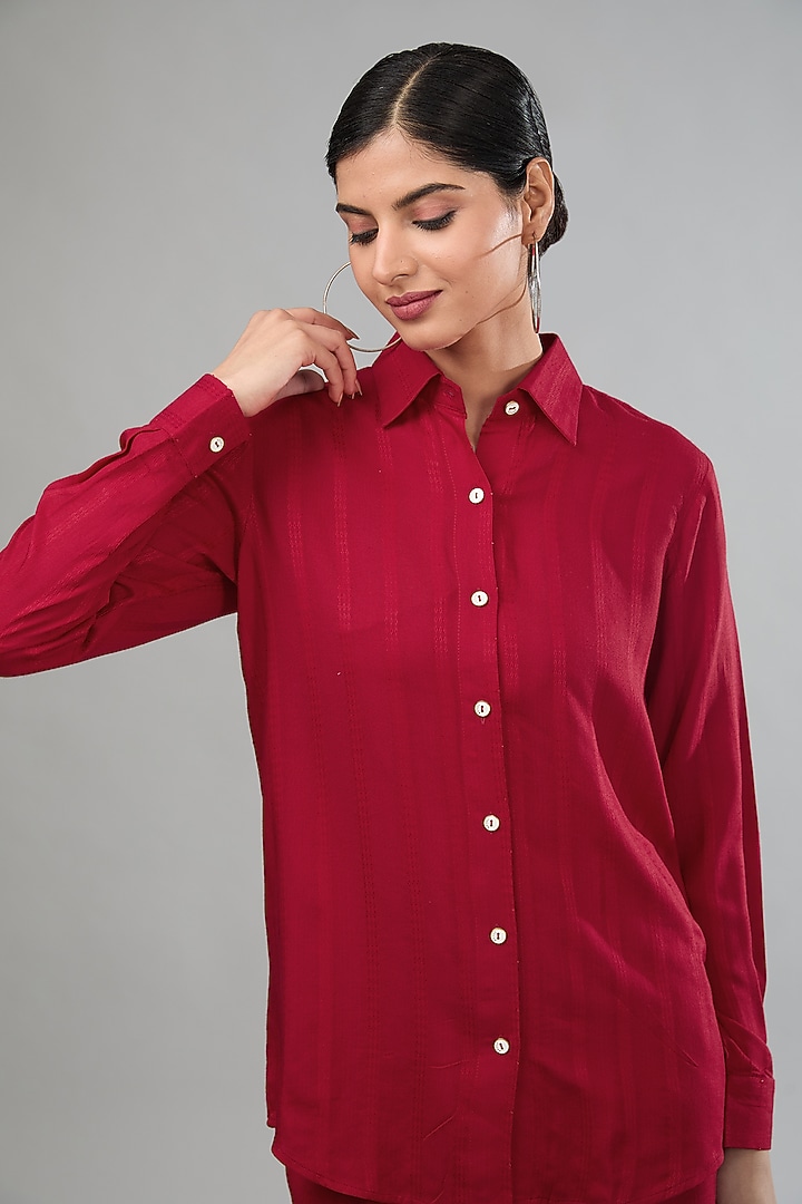 Red Handloom Cotton Co-Ord Set by Label Sugar at Pernia's Pop Up Shop