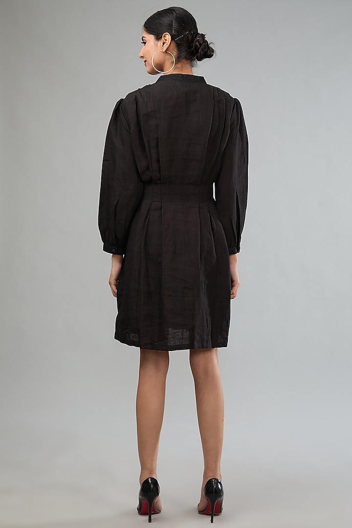 Black Linen Mini Summer Shirt Dress With Tie-Up Belt by Label Sugar at Pernia's Pop Up Shop