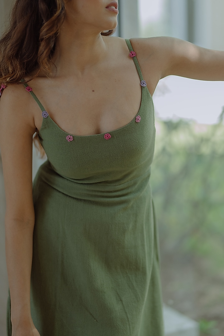 Green Jute Embroidered Jacket Summer Dress by Label Sugar at Pernia's Pop Up Shop