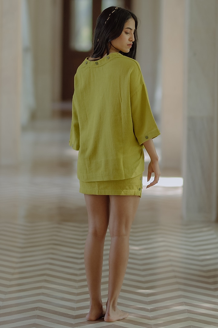 Light Green Jute Embroidered Skirt Set by Label Sugar at Pernia's Pop Up Shop