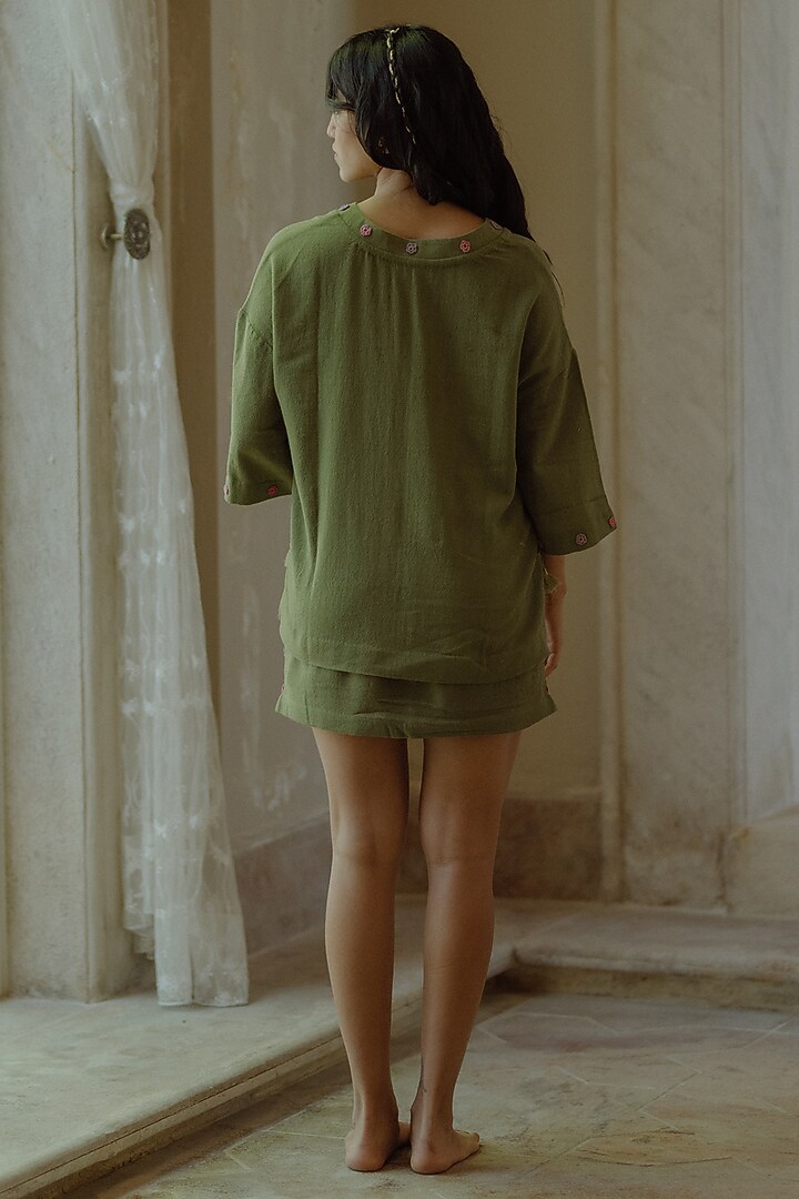 Green Jute Embroidered Skirt Set by Label Sugar at Pernia's Pop Up Shop