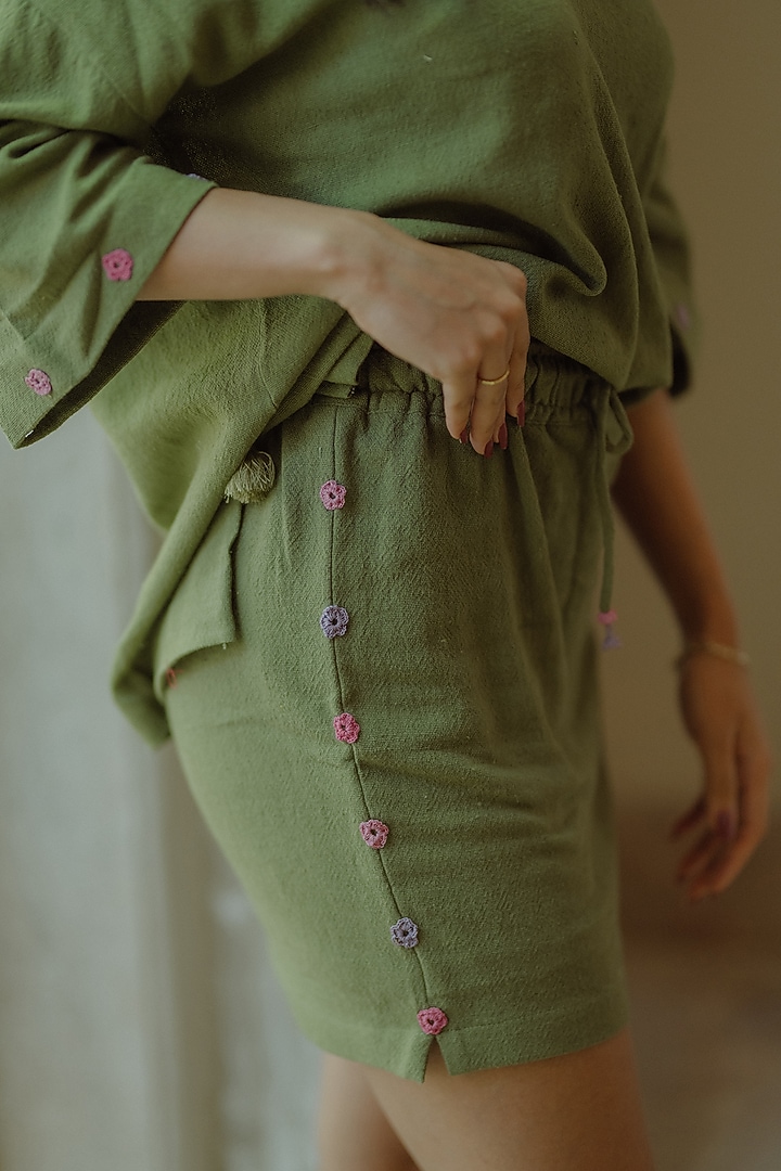 Green Jute Embroidered Skirt Set by Label Sugar at Pernia's Pop Up Shop