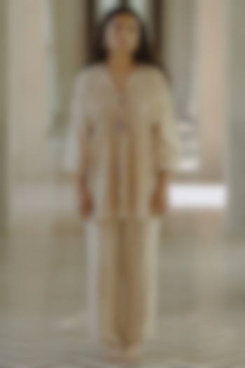 Beige Jute Embroidered Co-Ord Set by Label Sugar at Pernia's Pop Up Shop