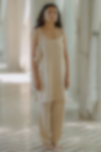 Beige Jute Embroidered Tunic Set by Label Sugar at Pernia's Pop Up Shop