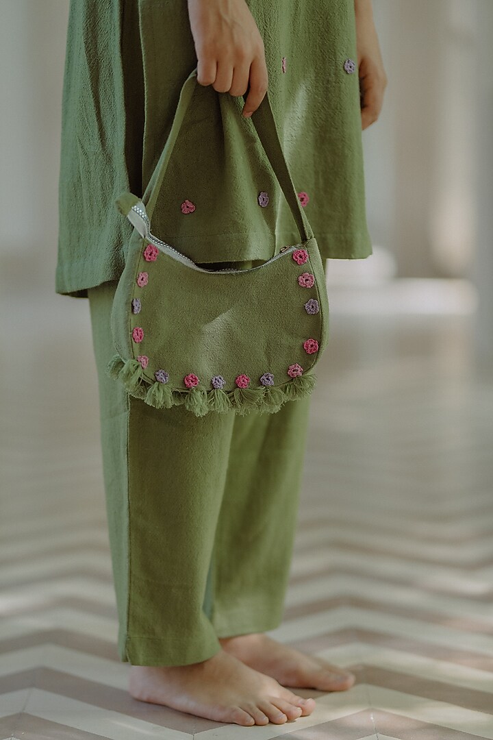 Green Jute Embroidered Tunic Set by Label Sugar at Pernia's Pop Up Shop