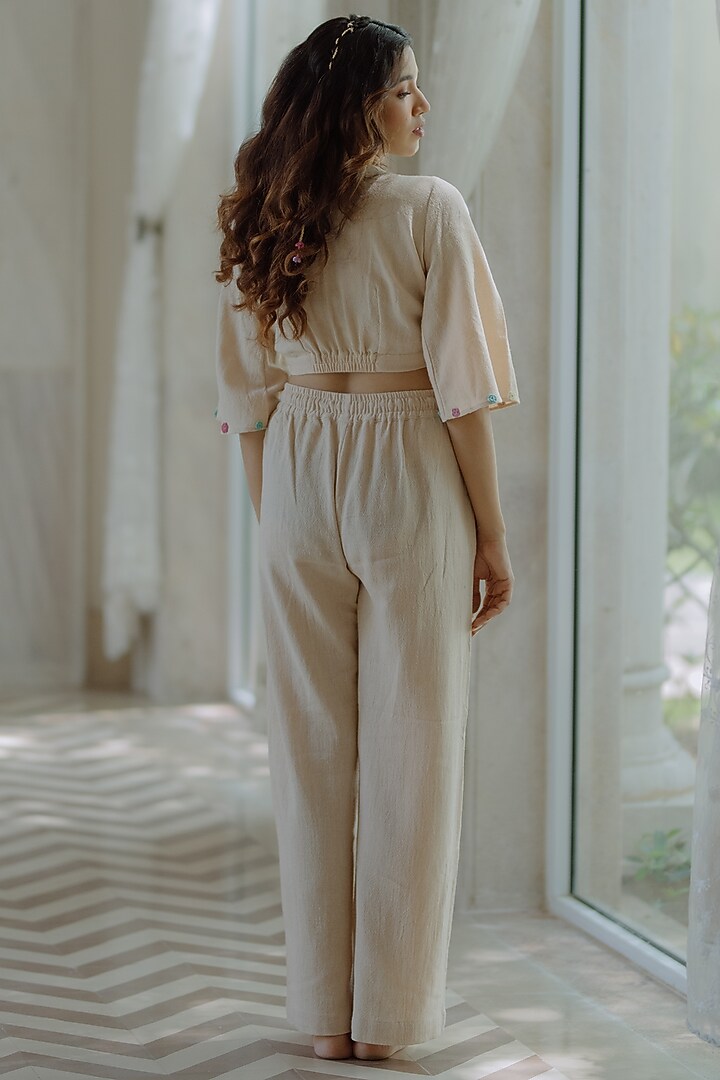 Beige Jute Embroidered Co-Ord Set by Label Sugar at Pernia's Pop Up Shop