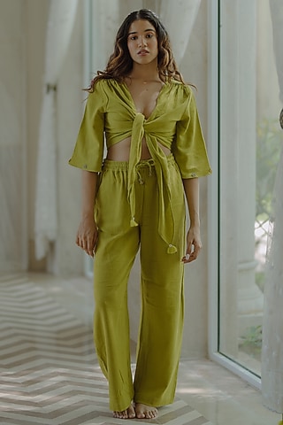 Light Green Jute Embroidered Co-Ord Set by Label Sugar