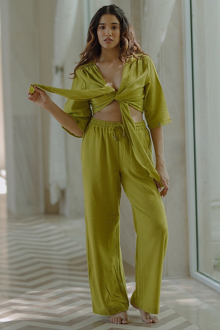 Light Green Jute Embroidered Co-Ord Set by Label Sugar at Pernia's Pop Up Shop