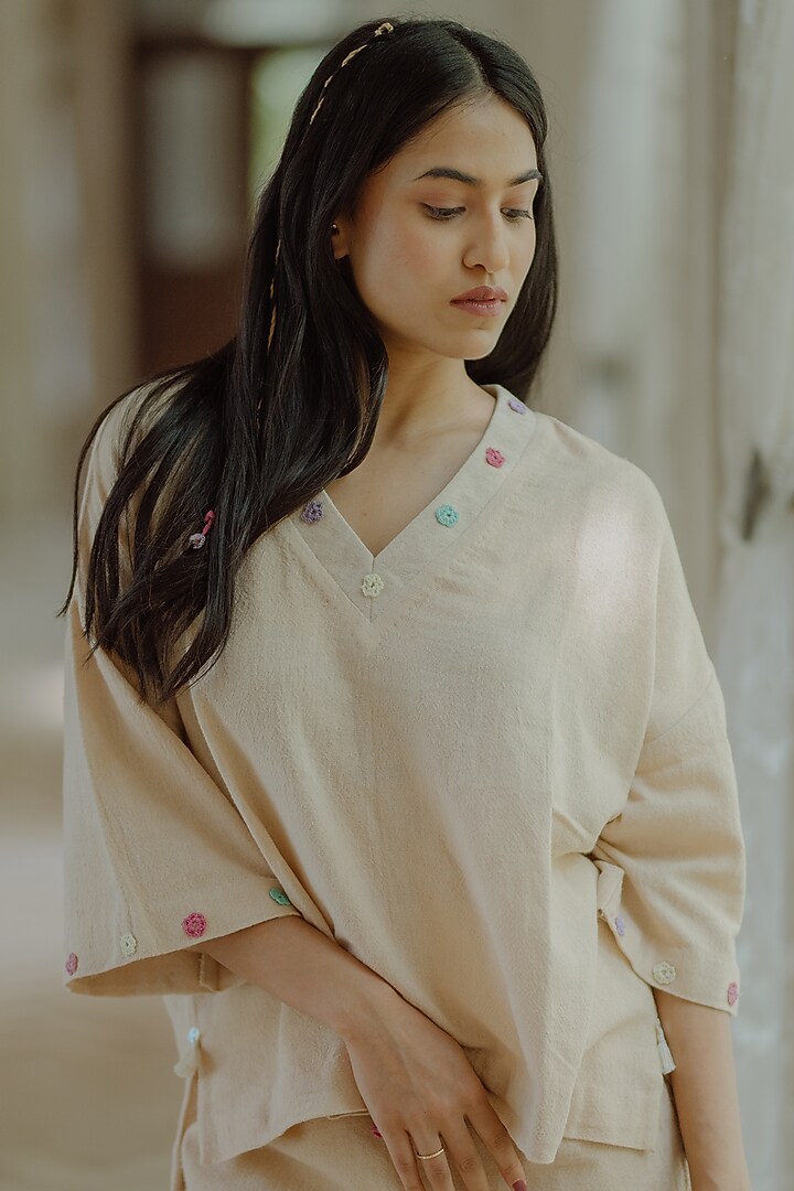 Beige Jute Skirt Set by Label Sugar at Pernia's Pop Up Shop
