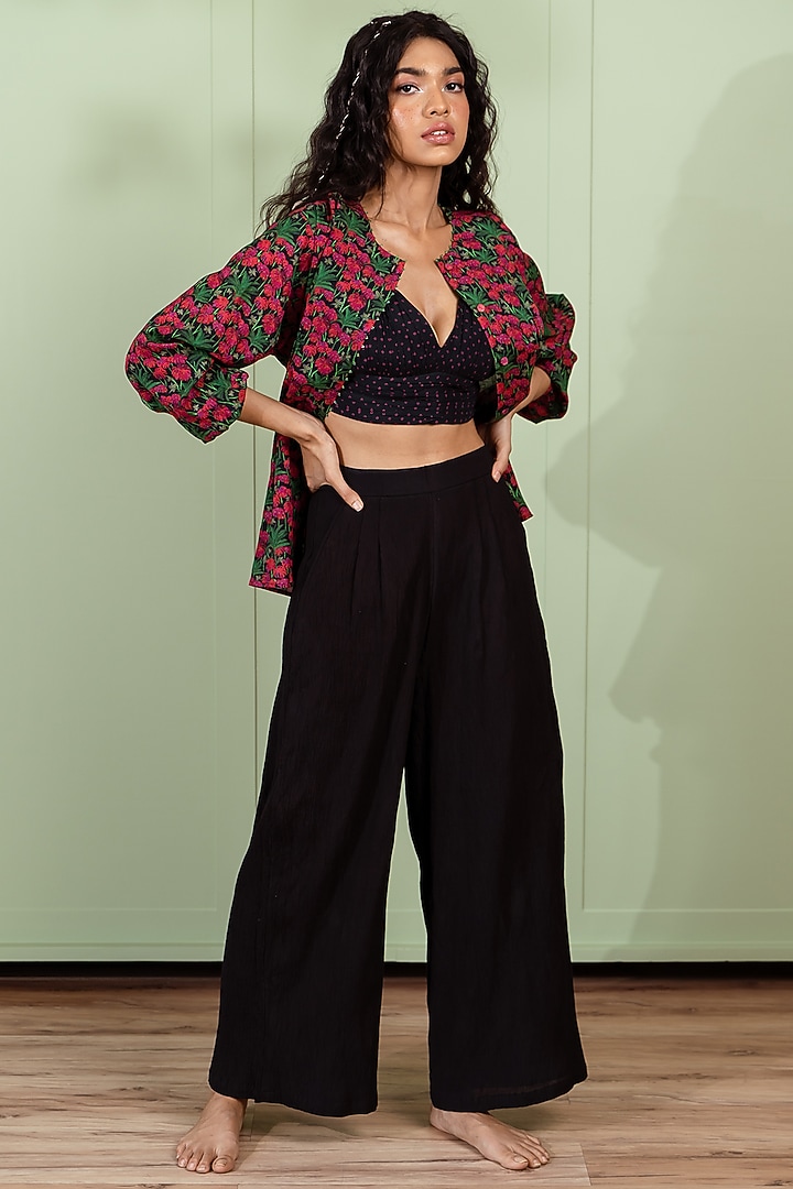Black Viscose Crepe Pant Set by Label Sugar at Pernia's Pop Up Shop